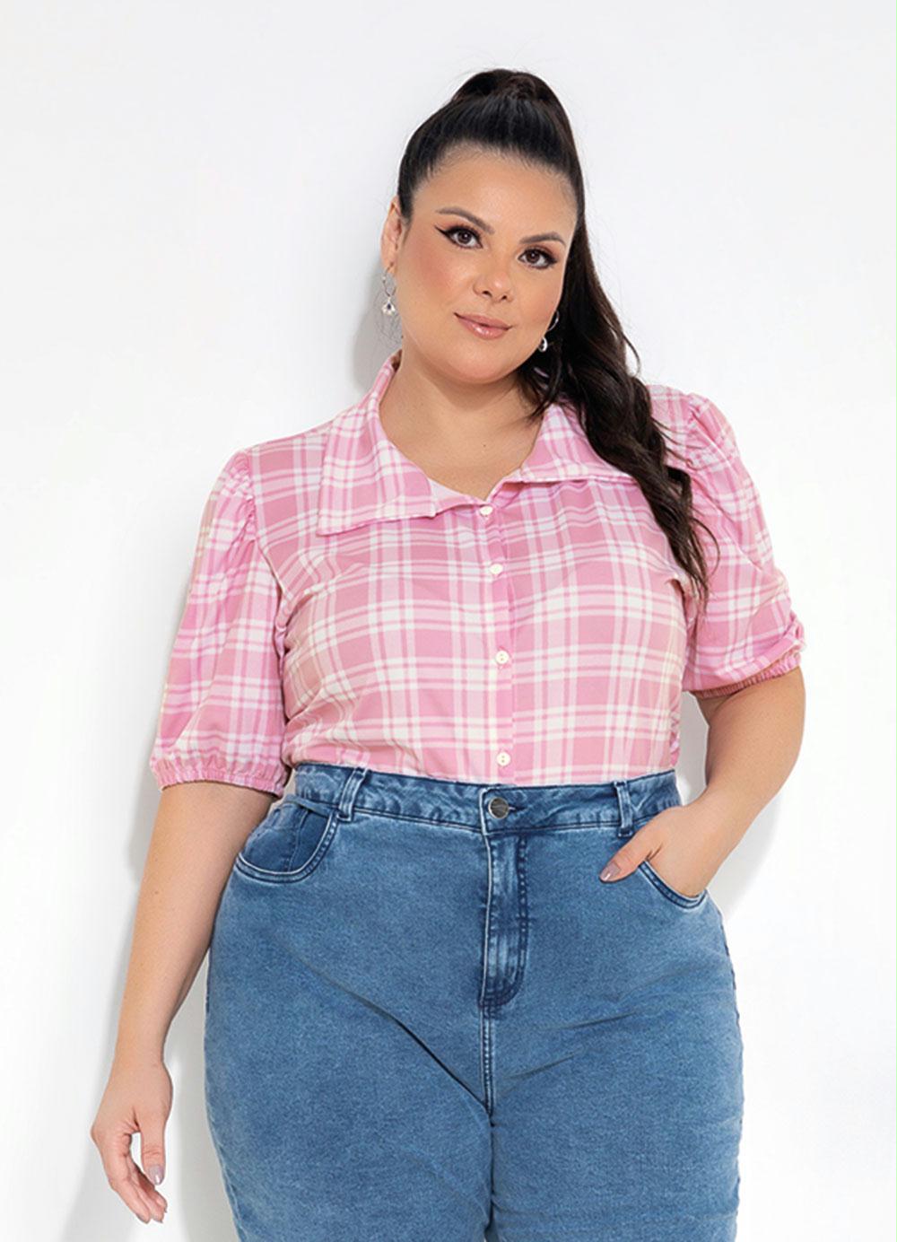 camisa xadres plus size