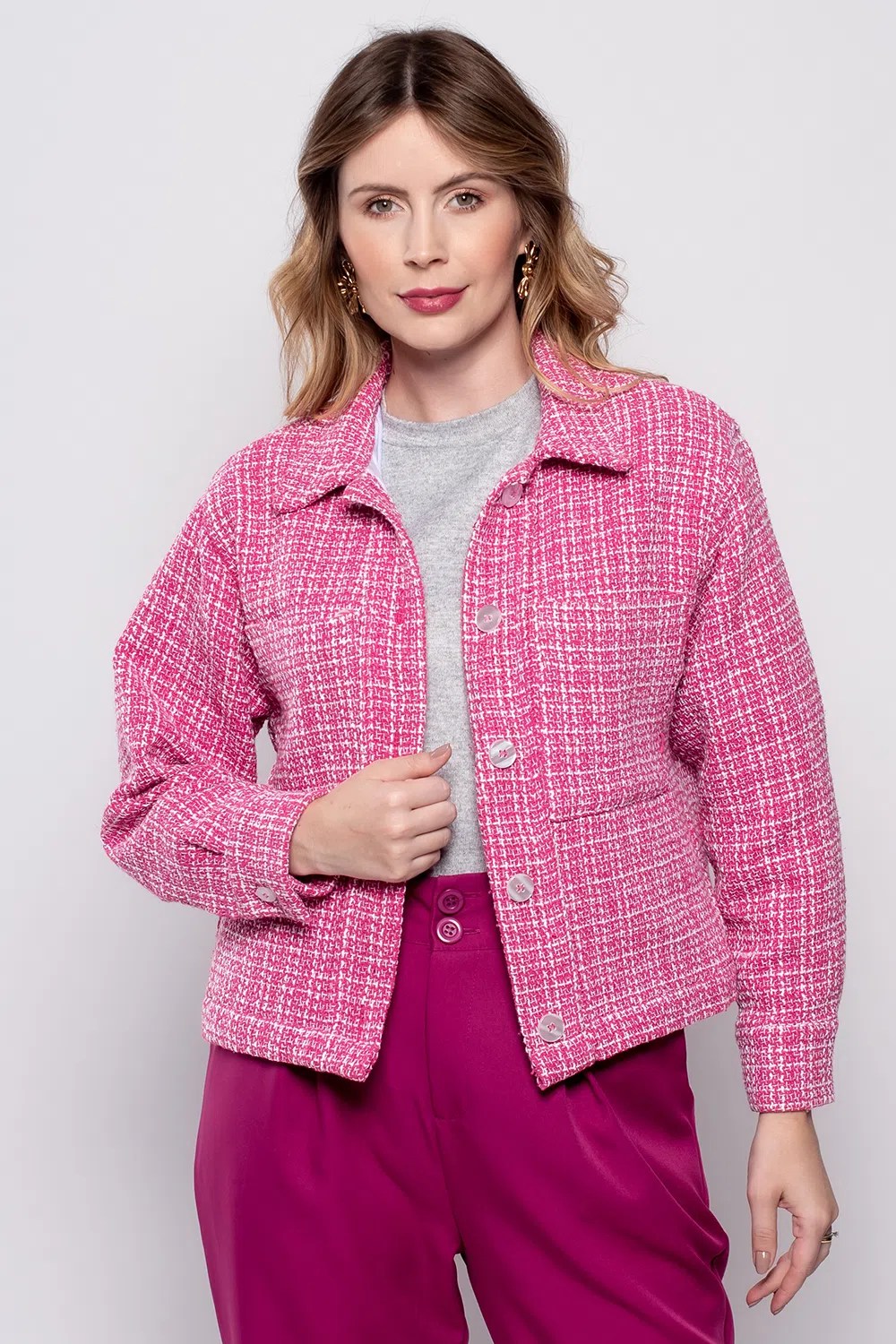 Jaqueta tweed rosa