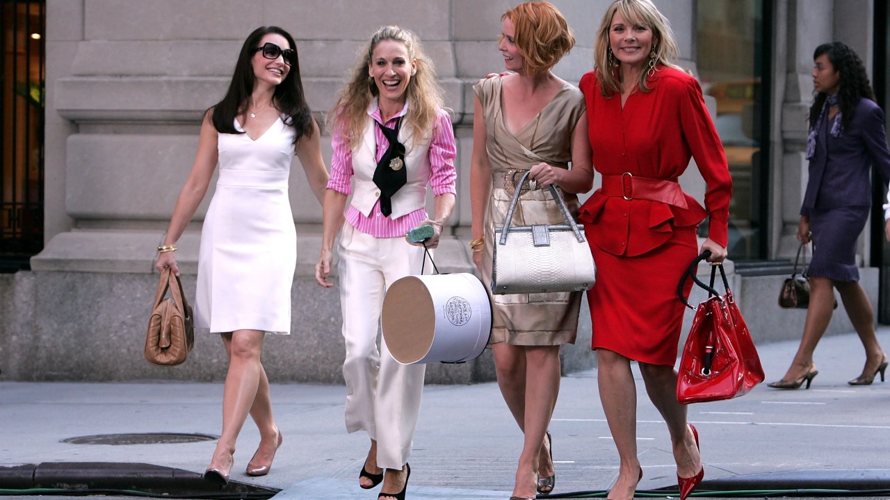 Kristin Davis, Sarah Jessica Parker, Cynthia Nixon e Kim Cattrall nas gravações do filme "Sex and the City: O Filme" em 2007