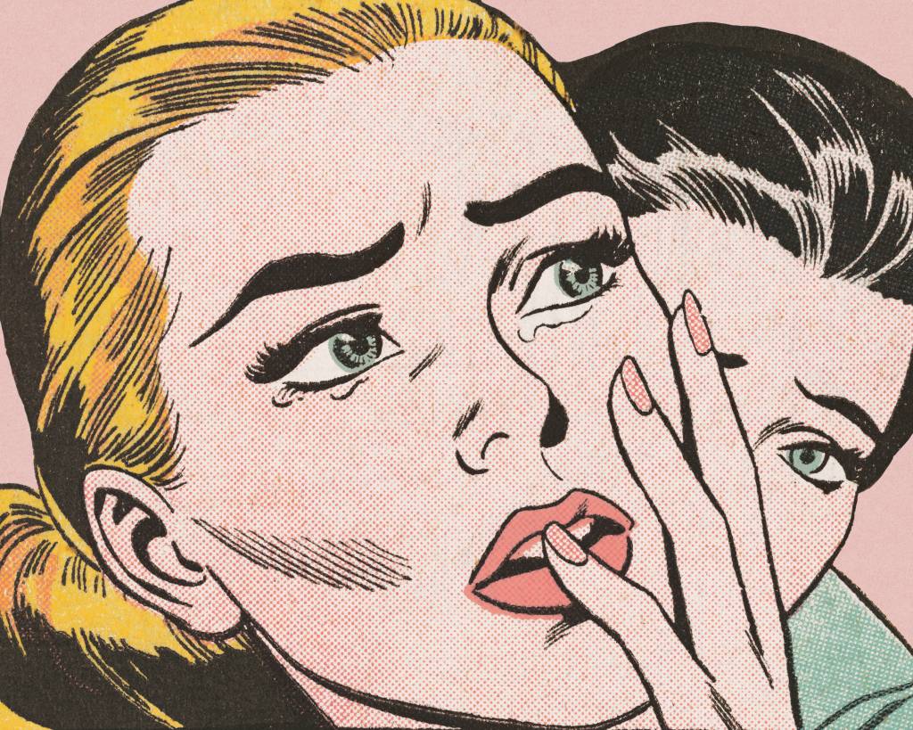 Dupla-traicao-como-superar-relacionamentos-conselhos-psicologa Ilustração de mulher preocupada enquanto visualiza outra mulher ao seu lado
