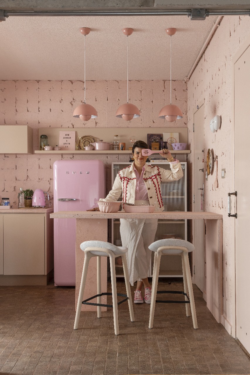 Cozinha rosa retrô - Juliana Pippi