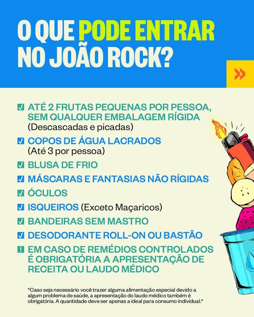 Frutas e água estão liberados para serem levados ao Festival João Rock