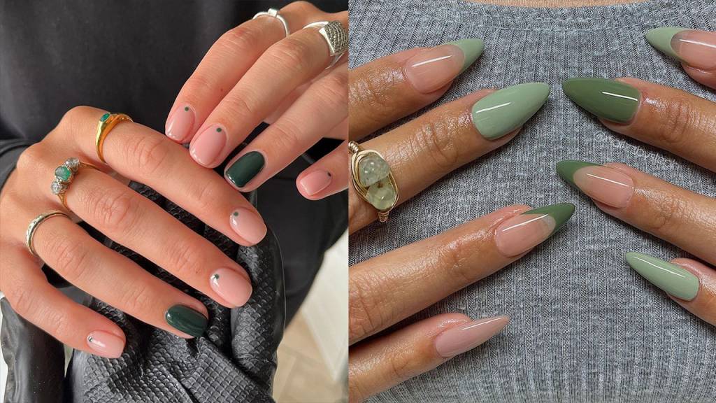 Inspirações de unhas verde militar elegantes para o dia a dia