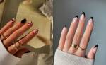 6 unhas pretas decoradas de forma elegante e simples