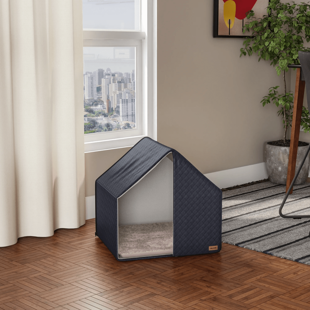Esta casinha prioriza o conforto térmico e sensorial do animal