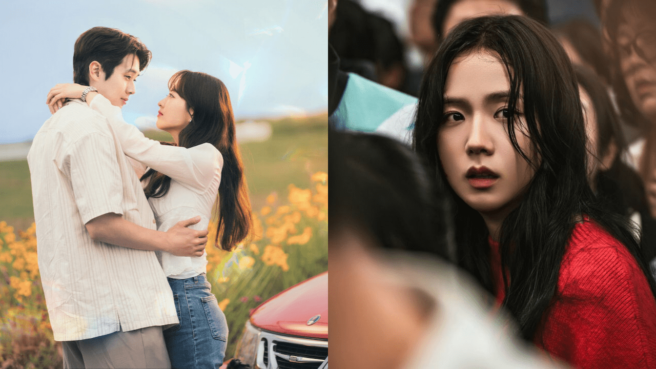 À esquerda, cena de "Um amor de Cinema", com Choi Woo-sik (Parasita). À direita, cena de "Newtopia", com Jisoo do Blackpink.