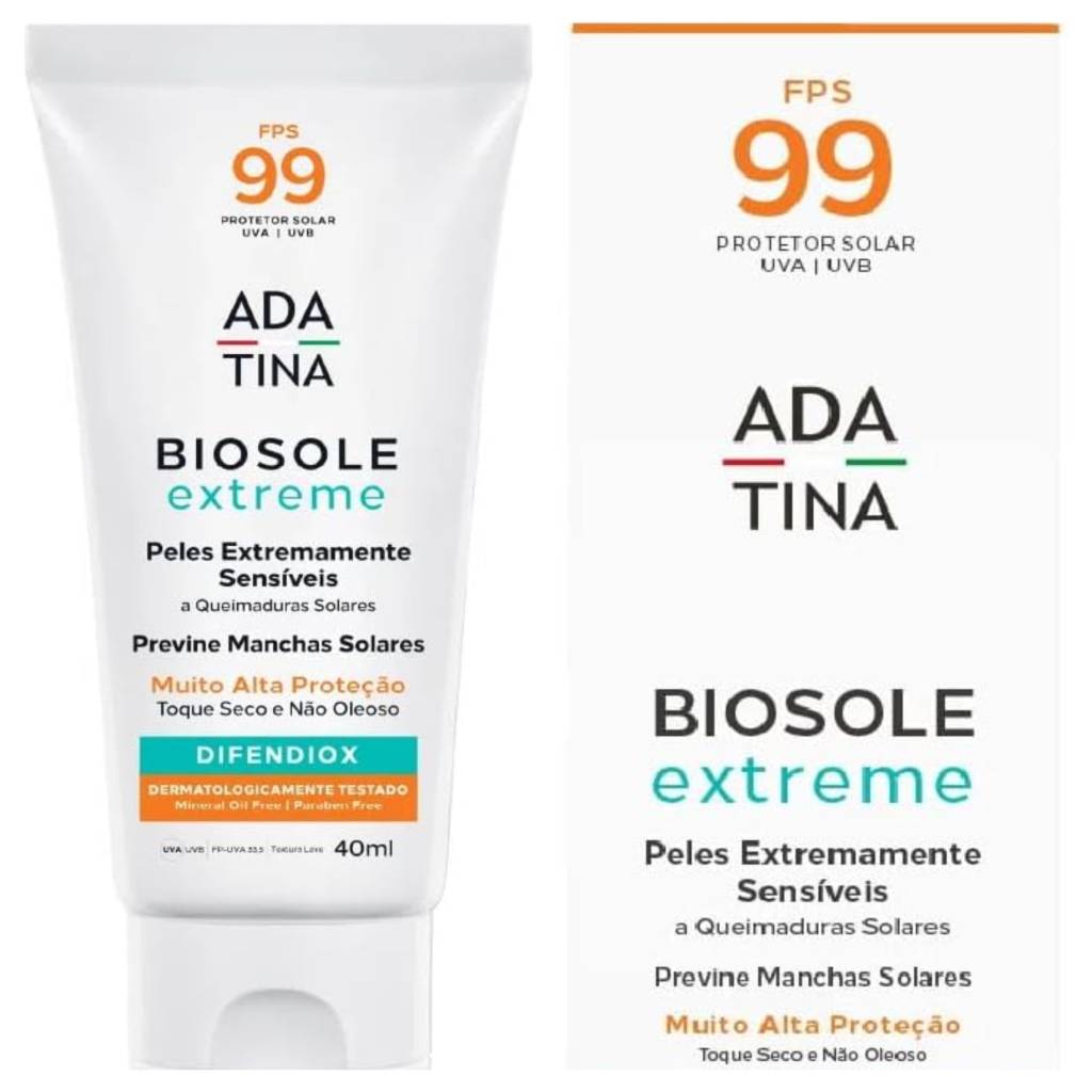 protetor-solar-biosole-ada Protetor Solar Biosole Extreme FPS 99 Máximo Bloqueio Anti-melasma Ada Tina