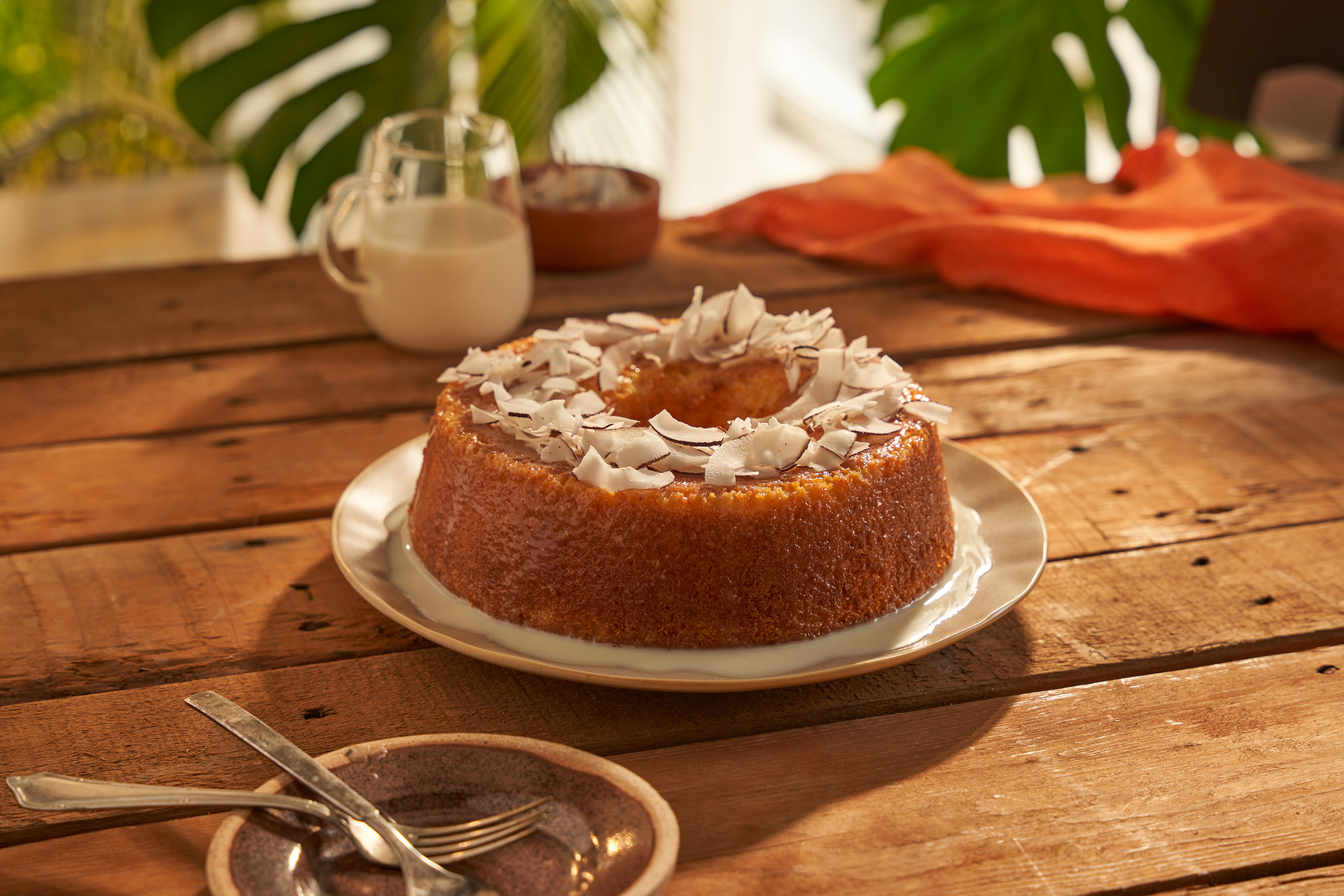 Receita de bolo de cuscuz com calda de leite de coco