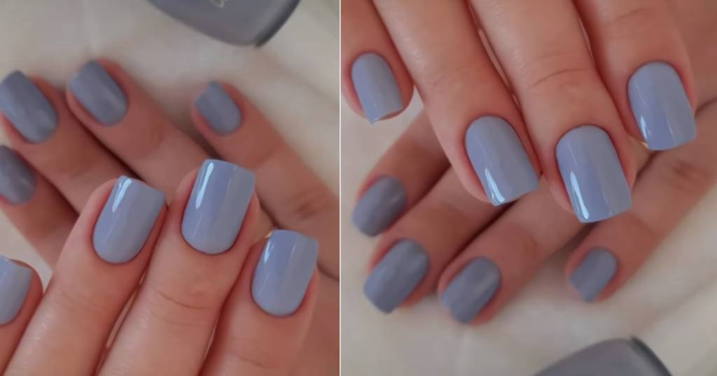 Azul pálido é cor delicada para unhas dos pés e das mãos em 2025
