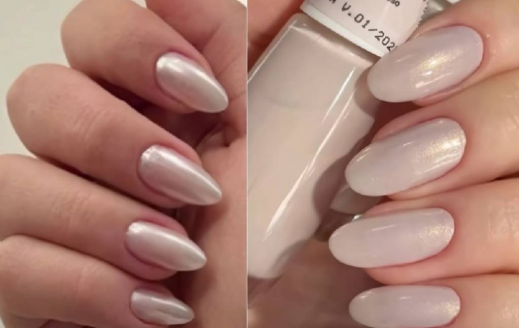 Branco perolado mantem a sofisticação nas unhas