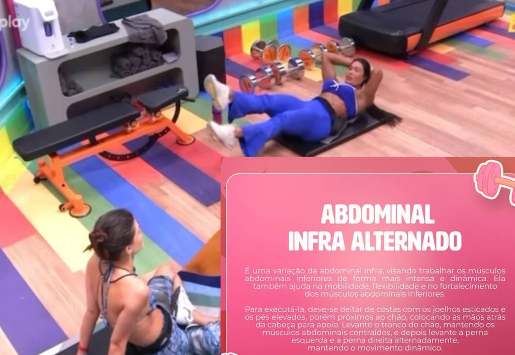 Enquanto conversava com Vitória, Gracyanne fazia abdominal infra alternado no BBB 25