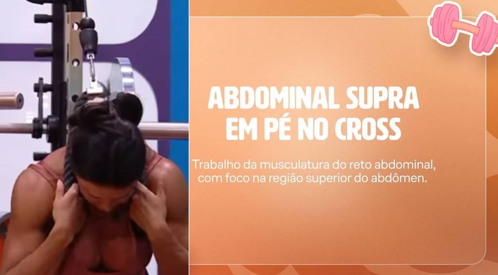 Gracyanne Barbosa fazendo abdominal supra em pé no cross na academia do BBB 25