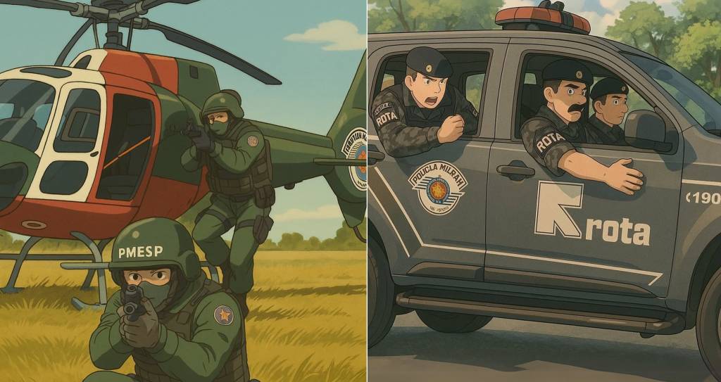 Polícia Militar de São Paulo aderiu ao ChatGPT, transformando fotos de momentos de trabalho em desenho no estilo do Studio Ghibli