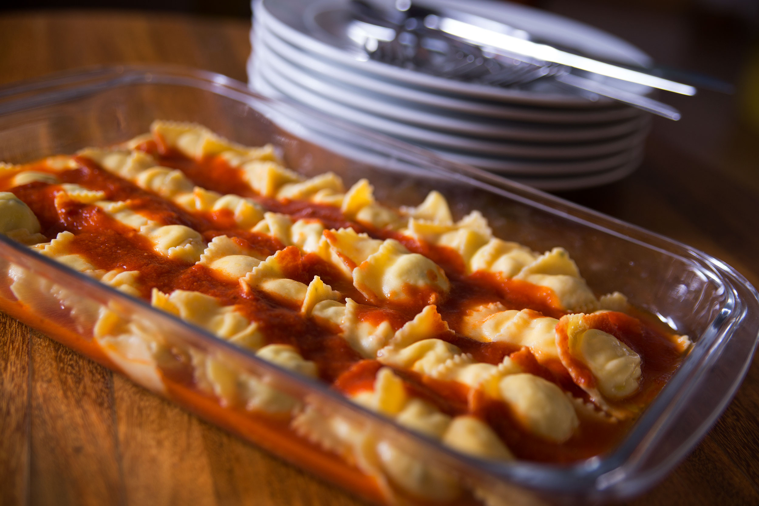 Pratos do Vinheria Percussi, como o Ravioli di Caprino, vêm em travessas e servem até 6 pessoas