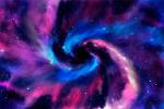 Galáxia nas cores azul, rosa e roxo.