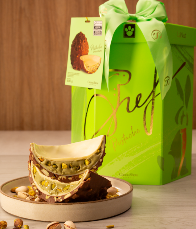 Ovo de Páscoa LaNut Chef Pistache Cacau Show 600g - R$ 199,99 Ovo de Páscoa LaNut Chef Pistache Cacau Show 600g - R$ 199,99