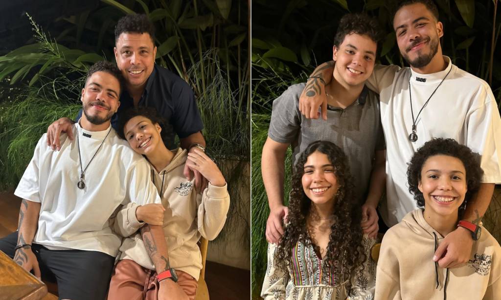 Ronaldo com os filhos Ronald, Alex, Maria Sophia e Maria Alice