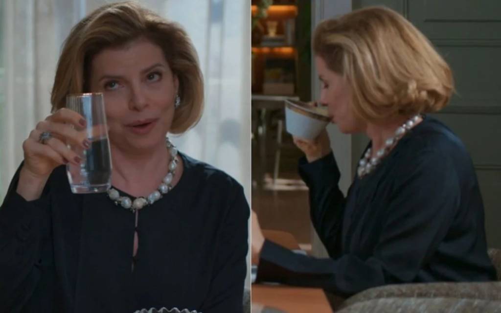 Copo que Odete Roitman bebia água se transforma em xícara de café em apenas 2 segundos de cena