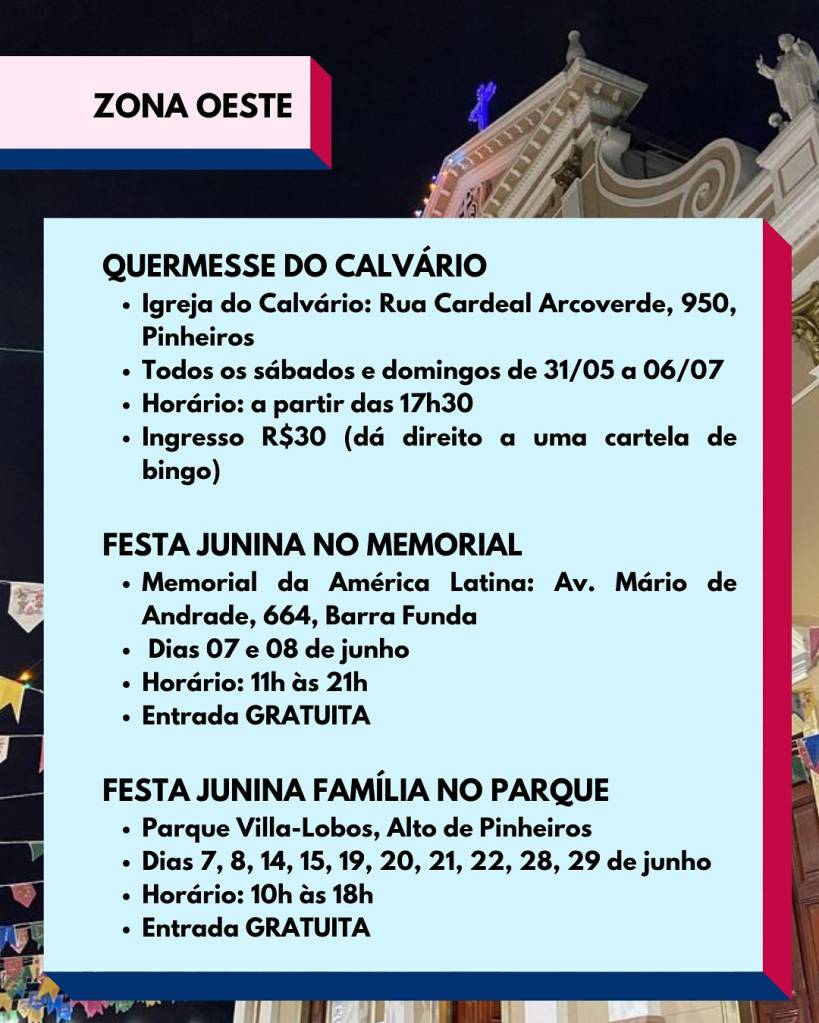 festa-junina-sao-paulo-zona-oeste Parte das festas juninas em igrejas da zona Oeste de São Paulo em 2025