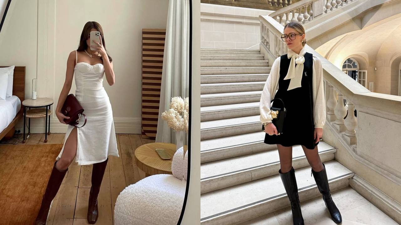 Look com vestido e bota de cano alto