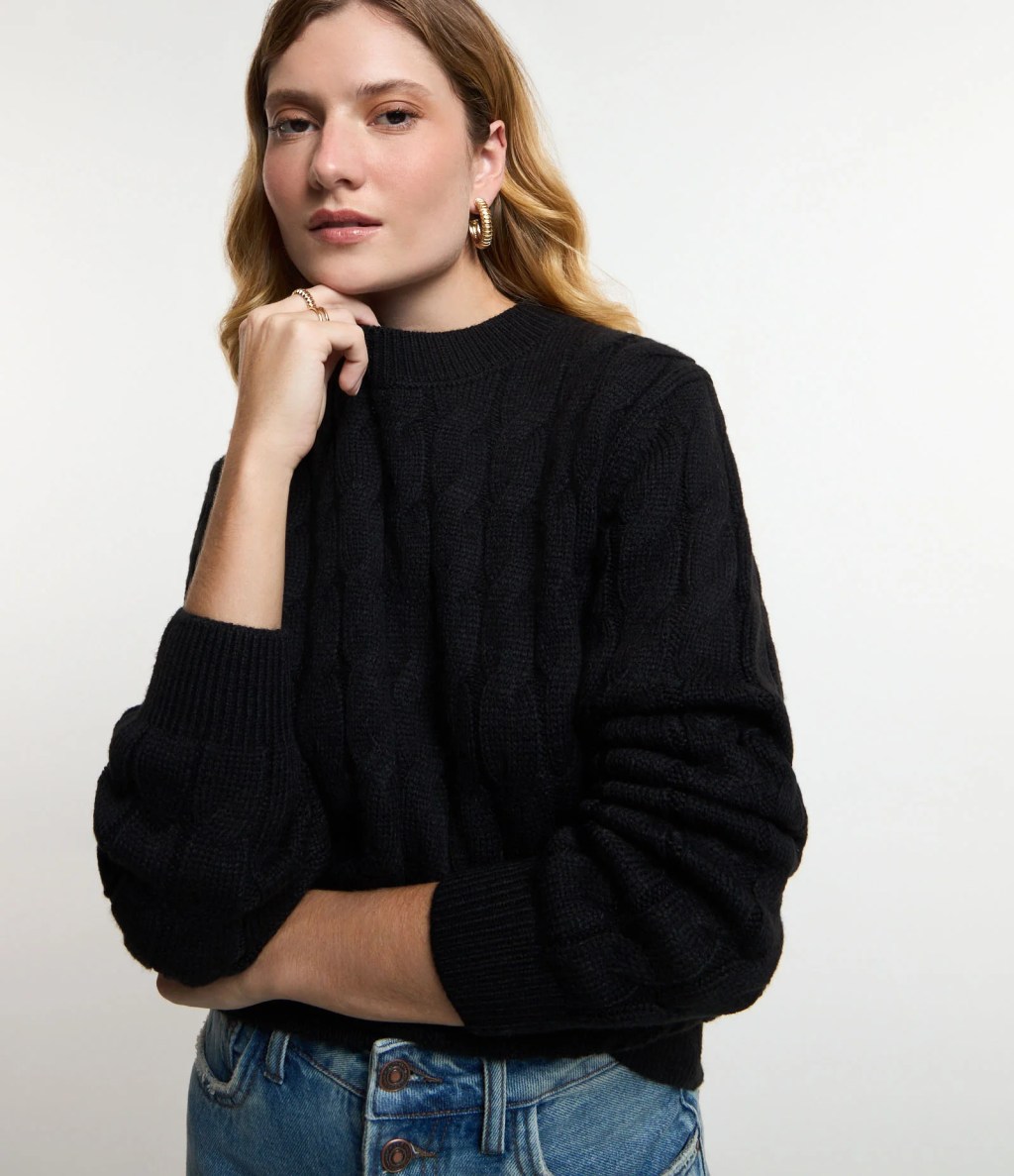Blusa trançada de tricô preta
