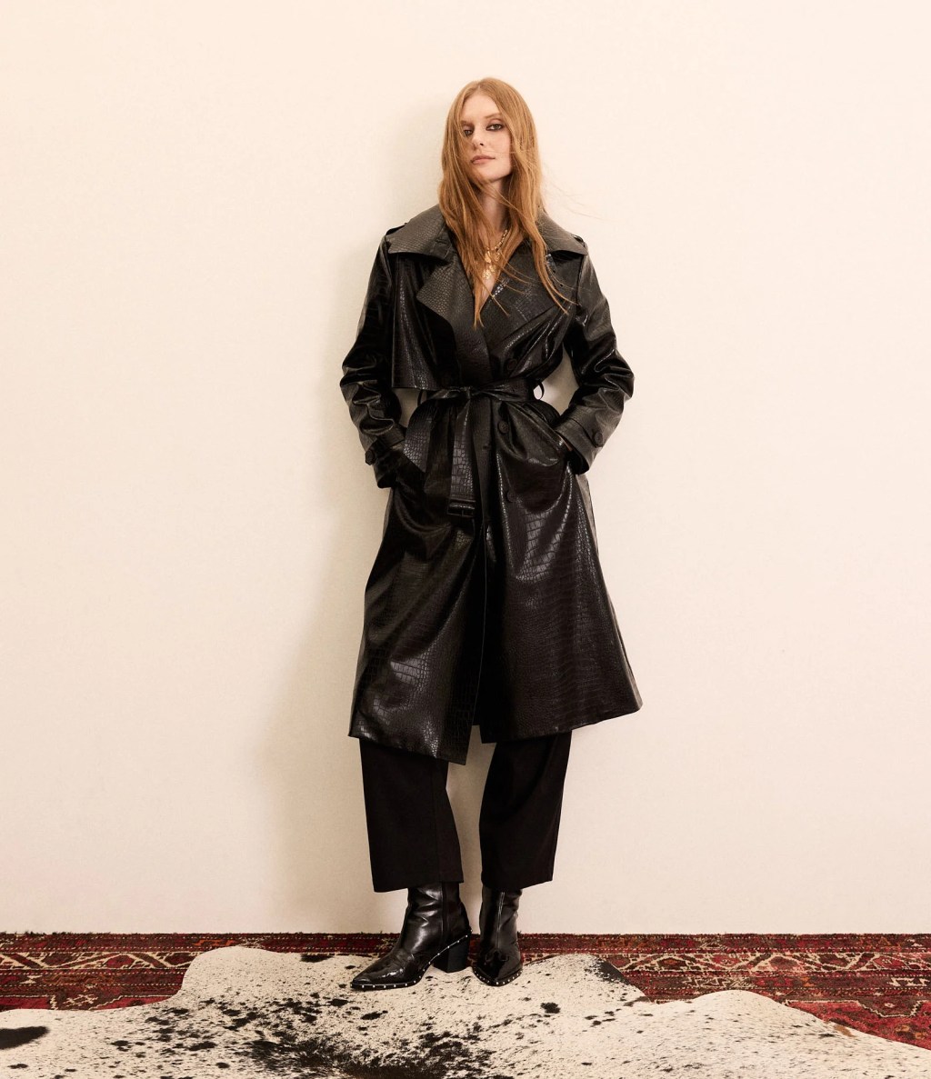 Trench coat preto de couro