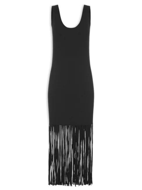 Vestido preto com franjas