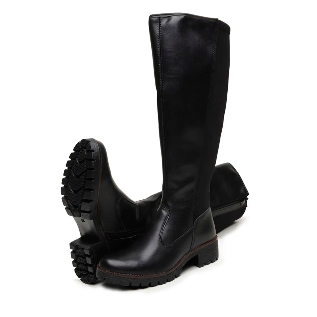 Bota de cano alto de couro preta