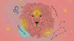 Ilustração de Leão, em referência ao signo astrológico. O fundo é rosa.