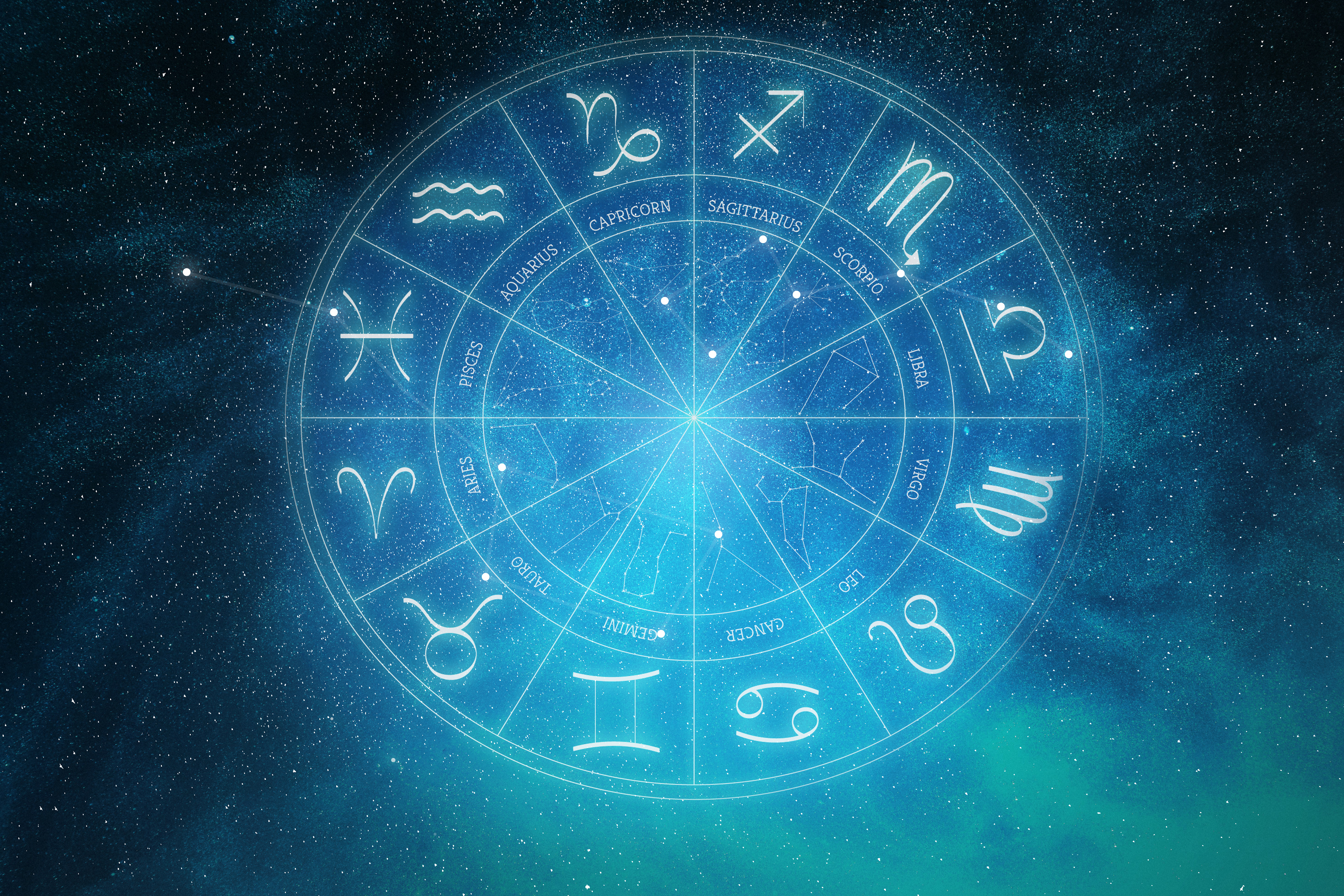 Céu estrelado revelando o desenho de um mapa astrológico