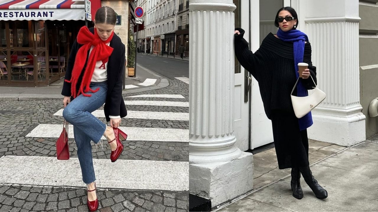 As composições com cachecol vão dominar os looks neste inverno!
