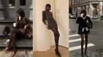 Tês imagens mostram mulheres pousando com looks com meia-calça.
