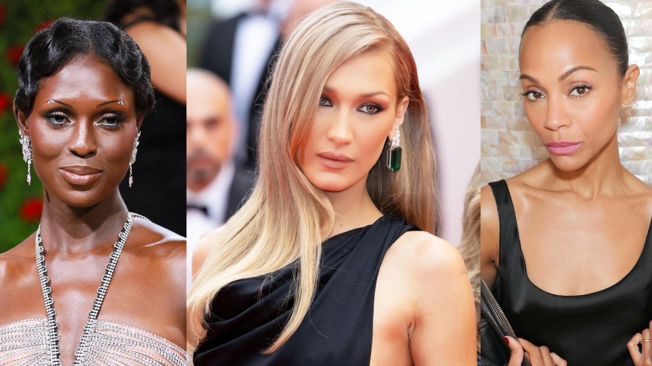 3 imagens de celebridades pousando com suas sobrancelhas finas em 2025.