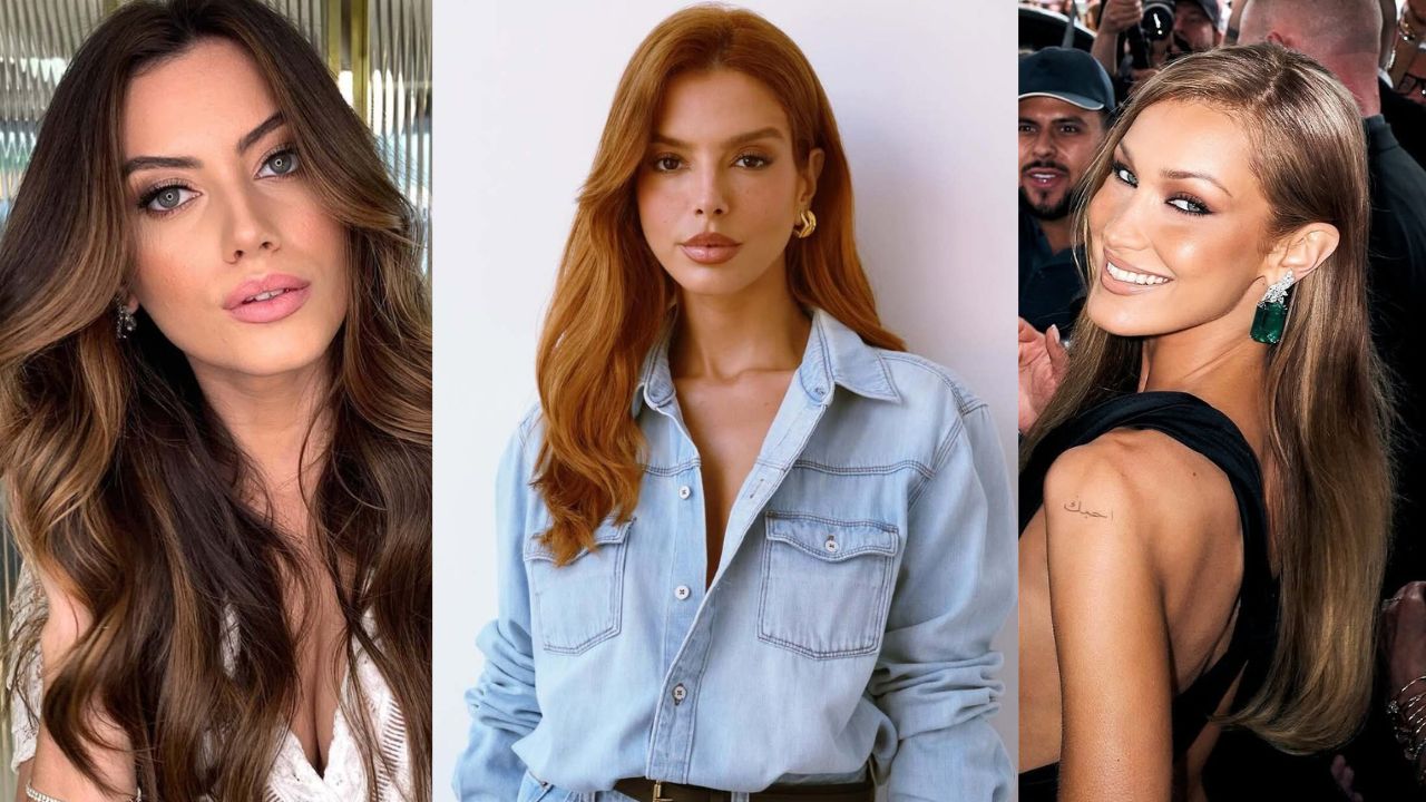 Três imagens diferentes mostram tons de cabelo que estarão em alta no inverno 2025.