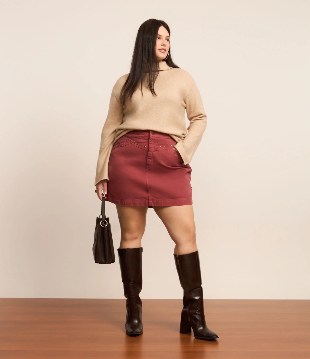 Saia plus size rosa queimado