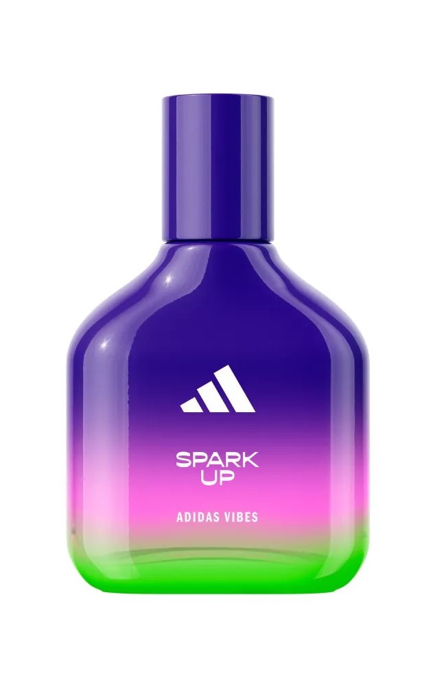 Embalagem de perfume unissex da Adidas. Ela é dividida nas cores azul, rosa e verde