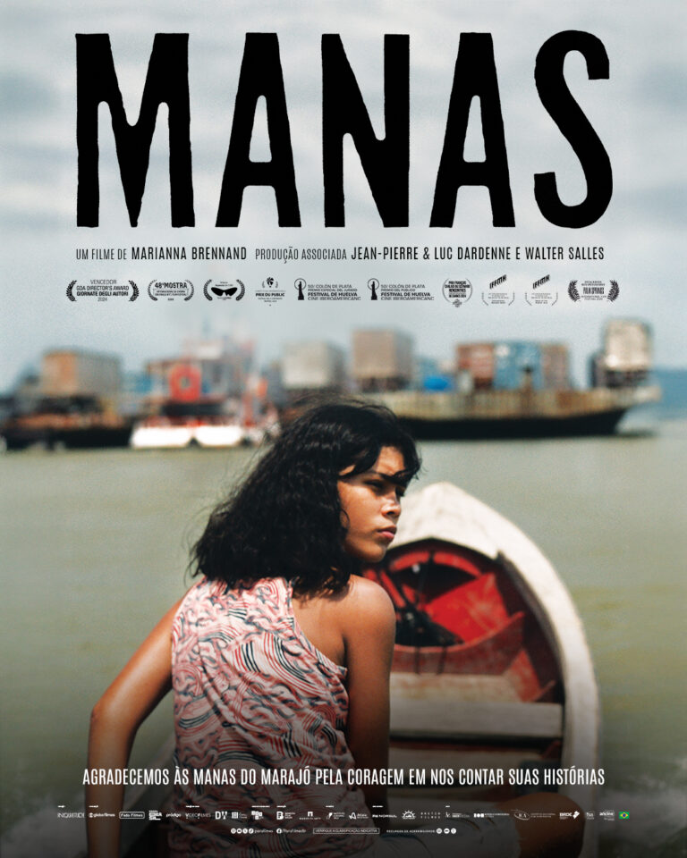 Imagem de mulher sentada na canoa na capa do filme Manas, pré-selecionado para o Oscar 2026