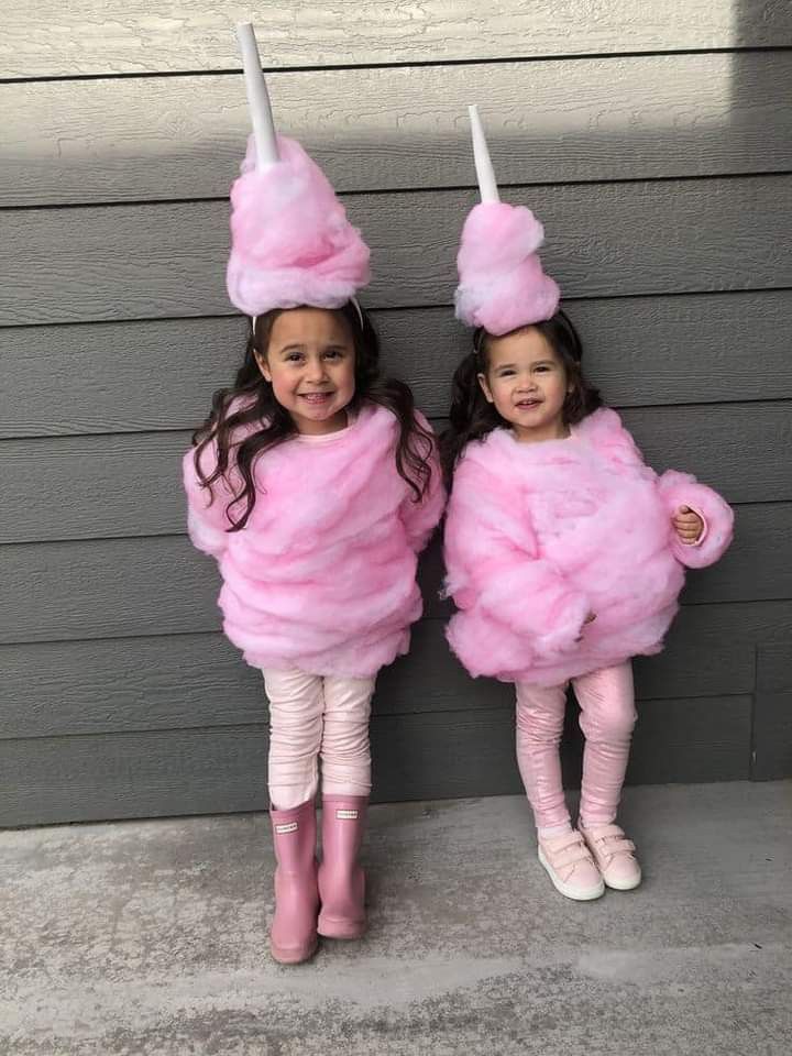 Fantasia infantil de algodão-doce rosa divertida e criativa