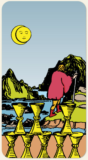 Ilustração do Oito de Copas no tarô.