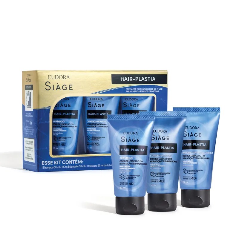 Imagem de kit travel size shampoo, condicionador e máscara da Eudora.
