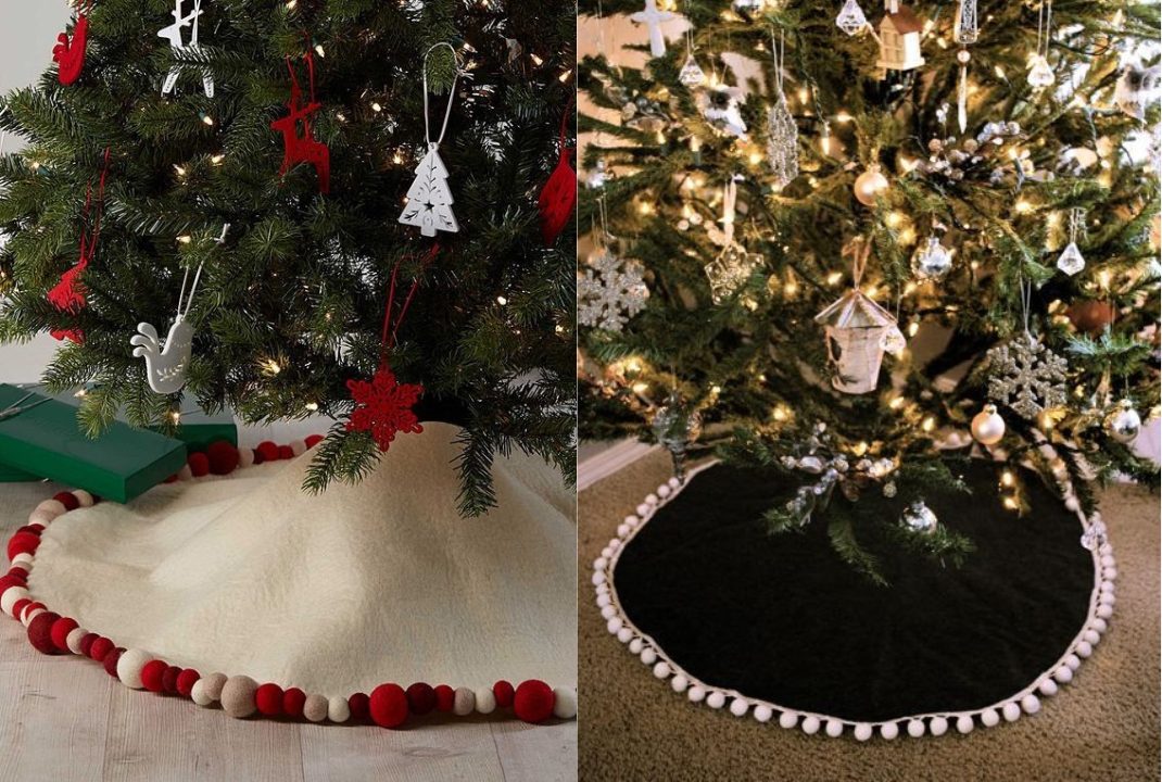Saia de &aacute;rvore de natal feita com tecido de bolinhas
