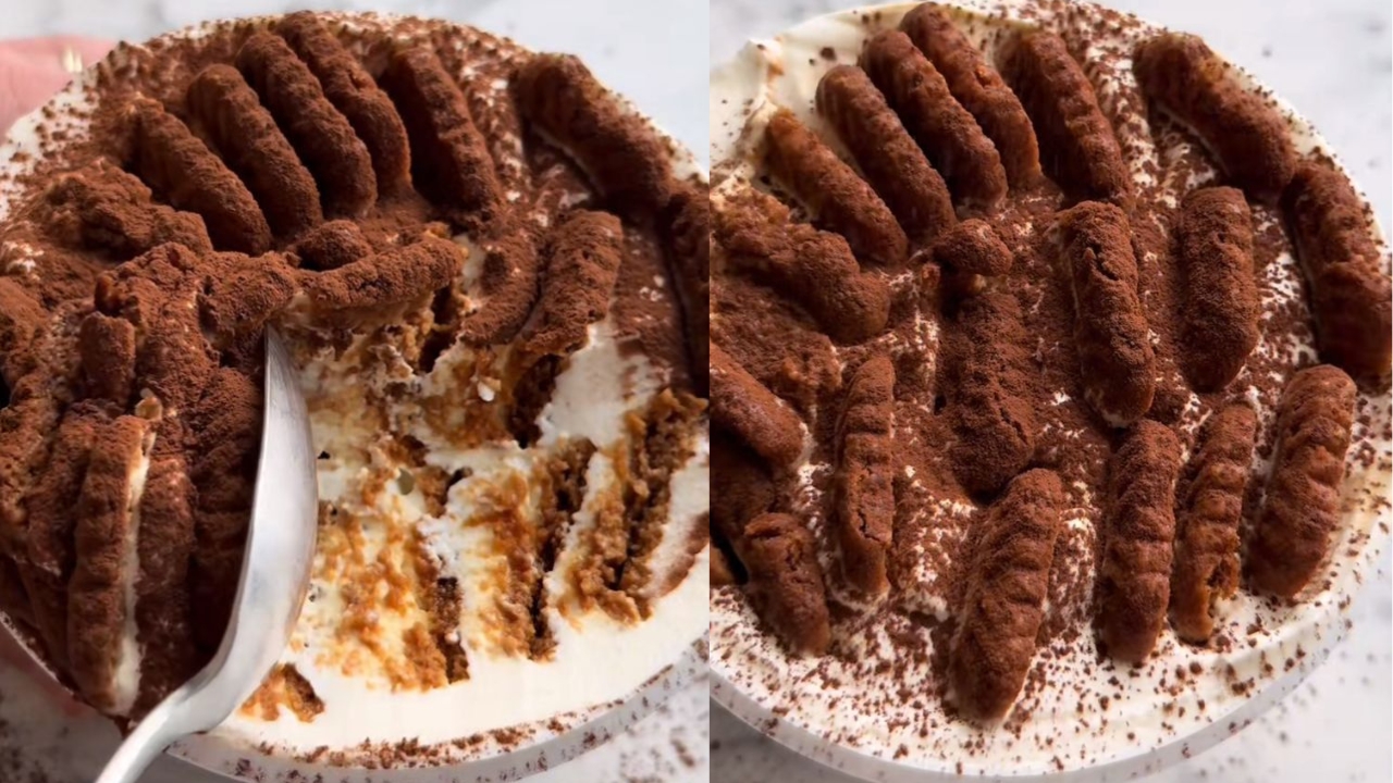 Duas imagens de tiramisu de pote
