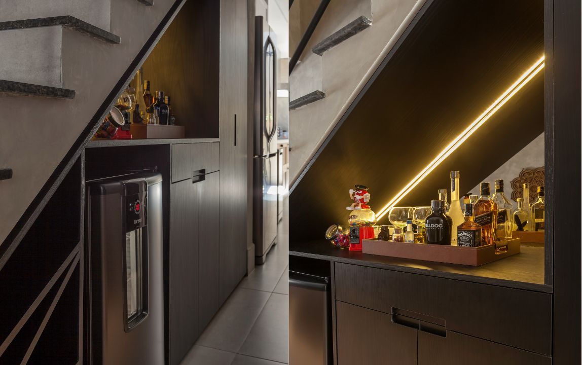 Bar em casa projetado abaixo no v&atilde;o abaixo de escada