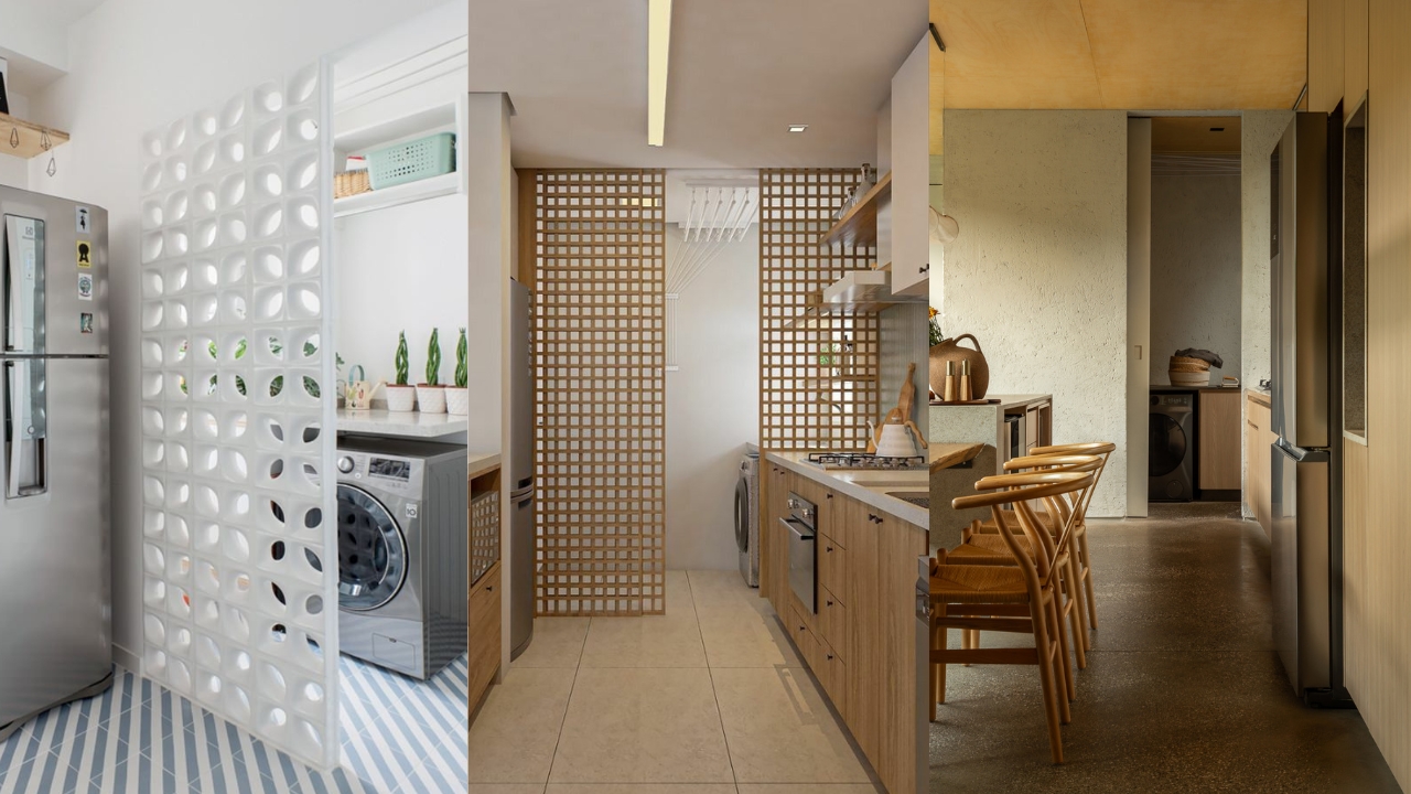 Três projetos mostramc omo dividir a cozinha da lavanderia com charme e personalidade