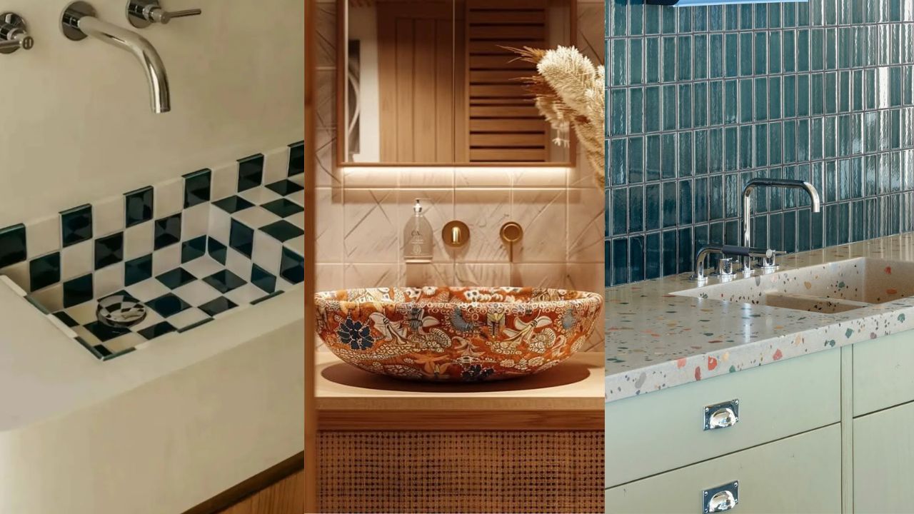 Três cubas de cozinhas ou banheiros estampadas