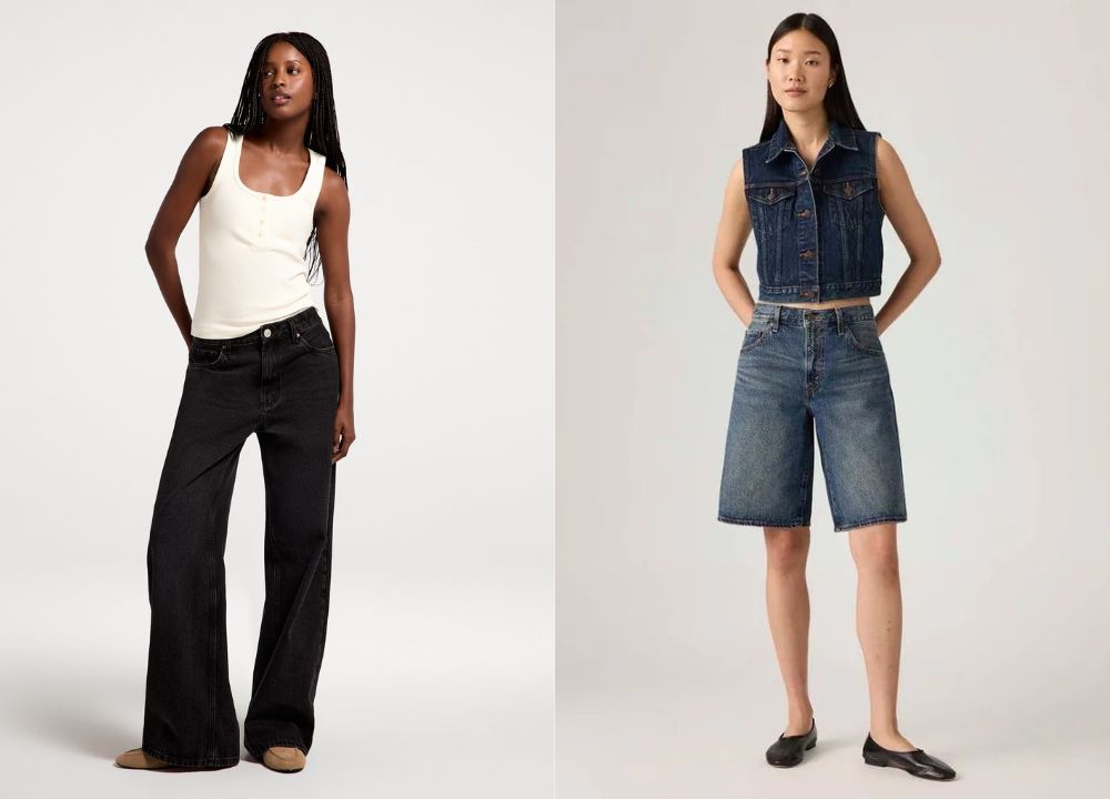 Produ&ccedil;&otilde;es com jeans em diferentes modelagens, incluindo cal&ccedil;a ampla e conjunto denim, aposta confort&aacute;vel e vers&aacute;til para looks de festival no Lollapalooza 2026