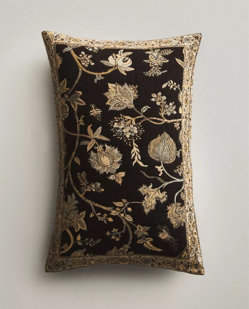 Almofada jacquard floral azul escuro