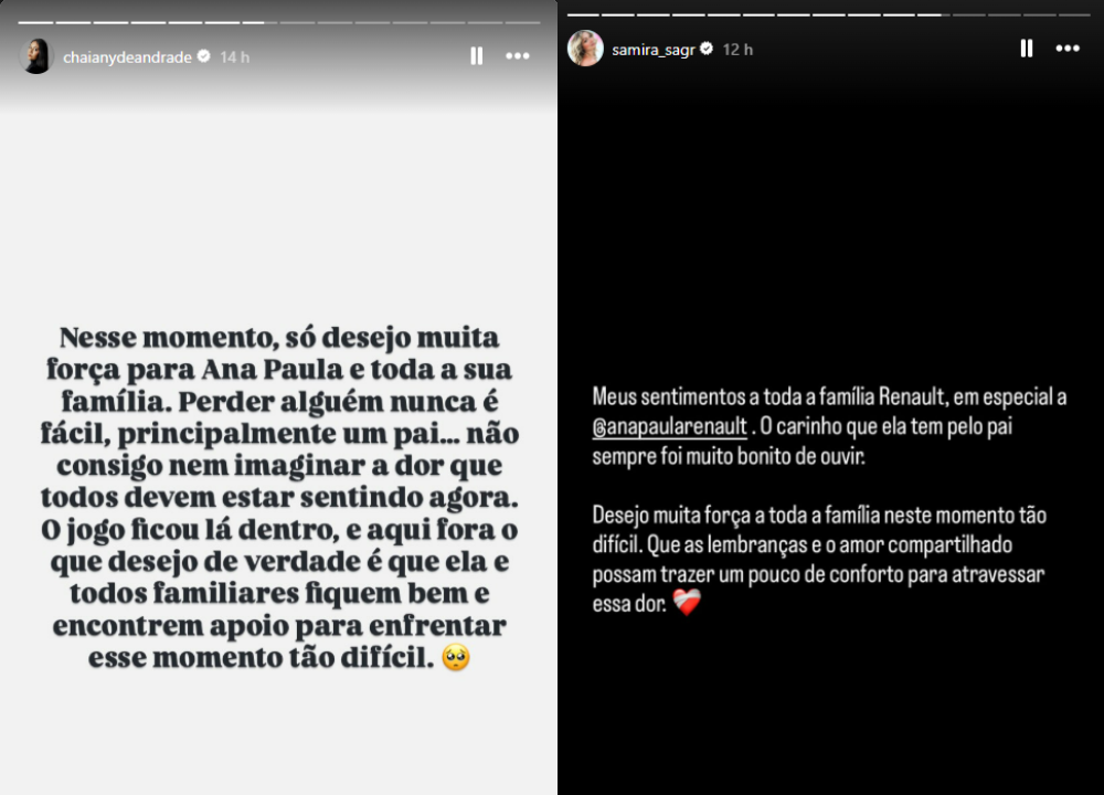 Prints de mensagens de luto nas redes sociais