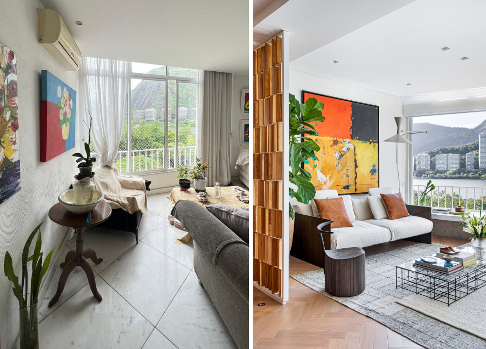 Antes e depois de sala de estar