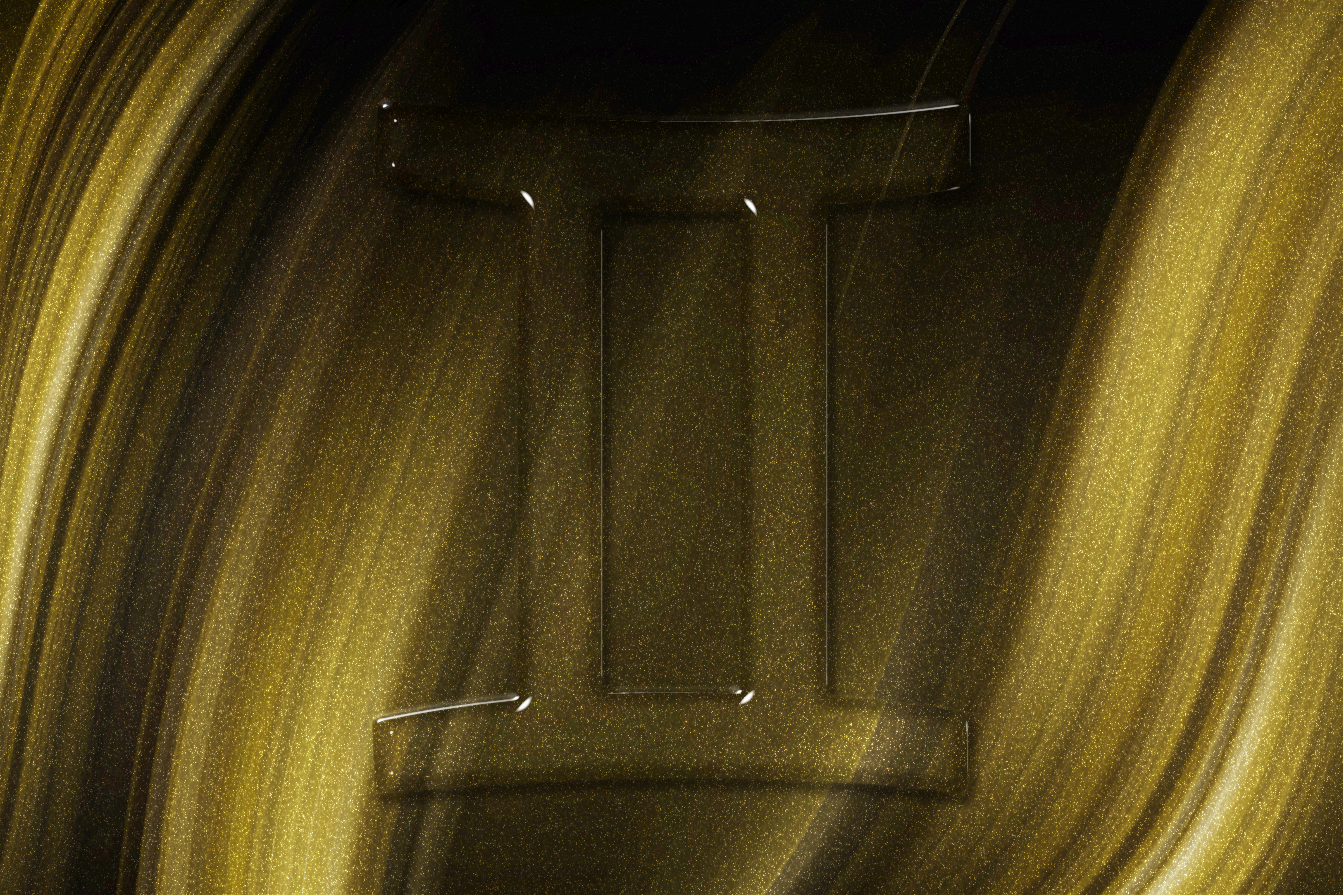 S&iacute;mbolo de G&ecirc;meos em destaque sobre fundo luminoso e texturizado, sugerindo dualidade e comunica&ccedil;&atilde;o. A composi&ccedil;&atilde;o visual dialoga com a maturidade nas trocas e escolhas exigidas por Saturno.